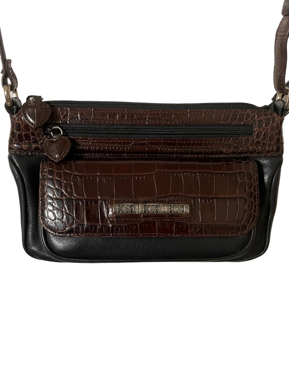 Brighton Croc-Embossed Leather Crossbody Organizer Bag
